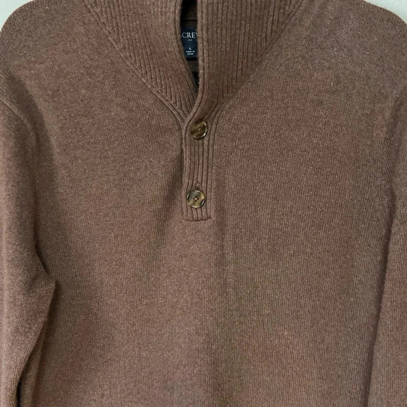 J. Crew LambsWool Blend Shawl Henley Sweater Mens Size Large Brown Office - Picture 2 of 8
